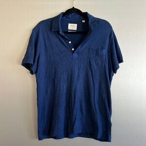 Billy Reid Short Sleeve Polo Men's Size M Blue Linen Blend Collar Pocket Casual